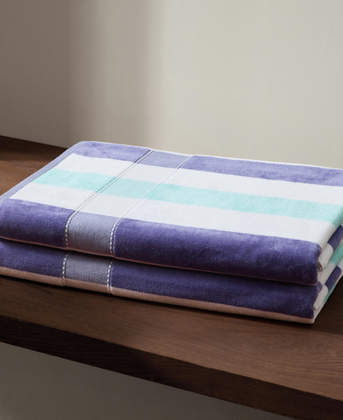 Calvin Klein Pop Color Stripe Cotton 2-pc. Beach Towel Set, 70" X 40" In Purple