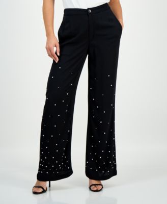 Petite Embellished High-Rise Wide-Leg Pants, Macy's Exclusive