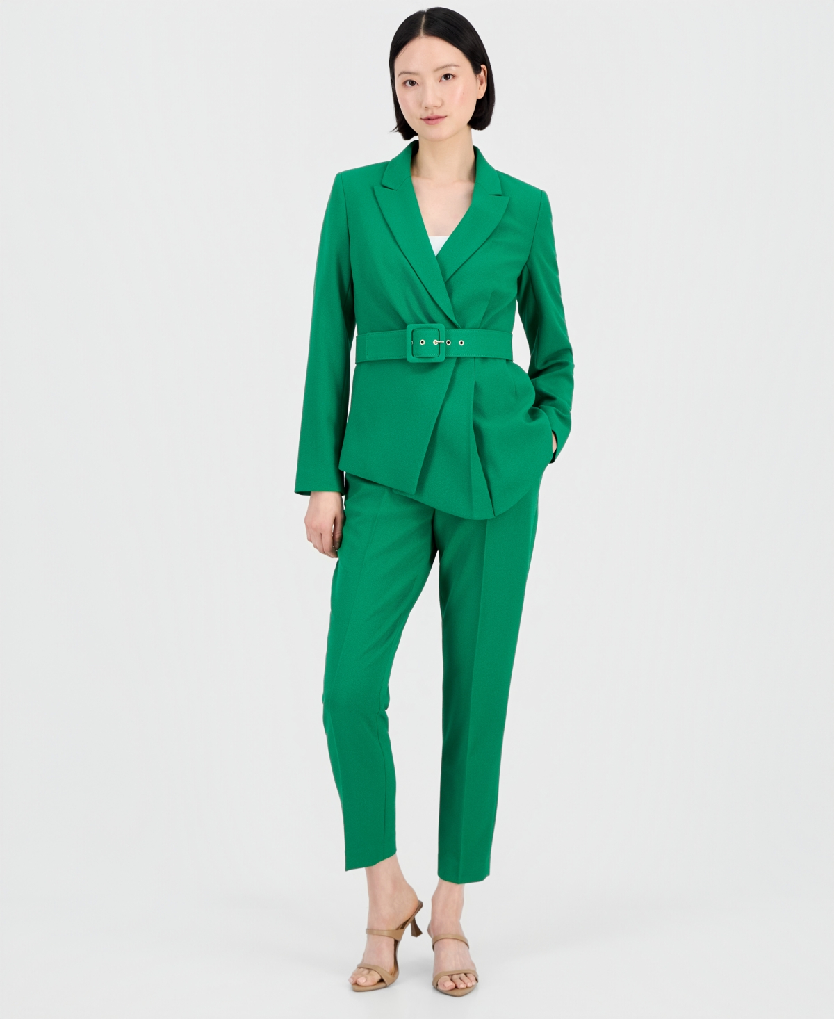 Tahari Asl Women's Belted Asymmetrical Jacket & Slim-Fit Pantsuit Set