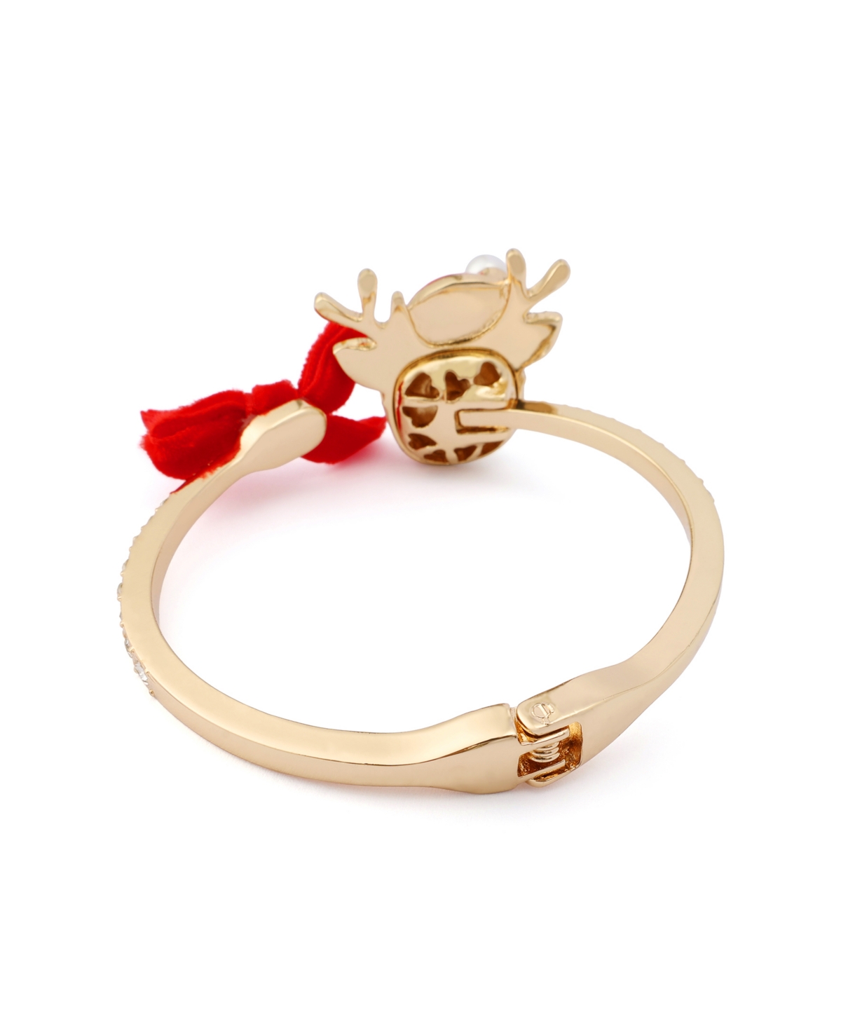 Betsey Johnson Faux Stone Santa Baby Reindeer Bow Bangle Bracelet In Gold