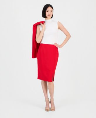 Women's Asymmetrical Belted Jacket & Pencil Skirt Suit Set