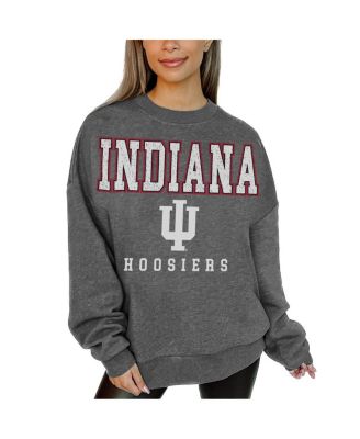 Gameday Couture - Women's Heather Charcoal Indiana Hoosiers Oversized Distressed Fleece Pullover Sweatshirt