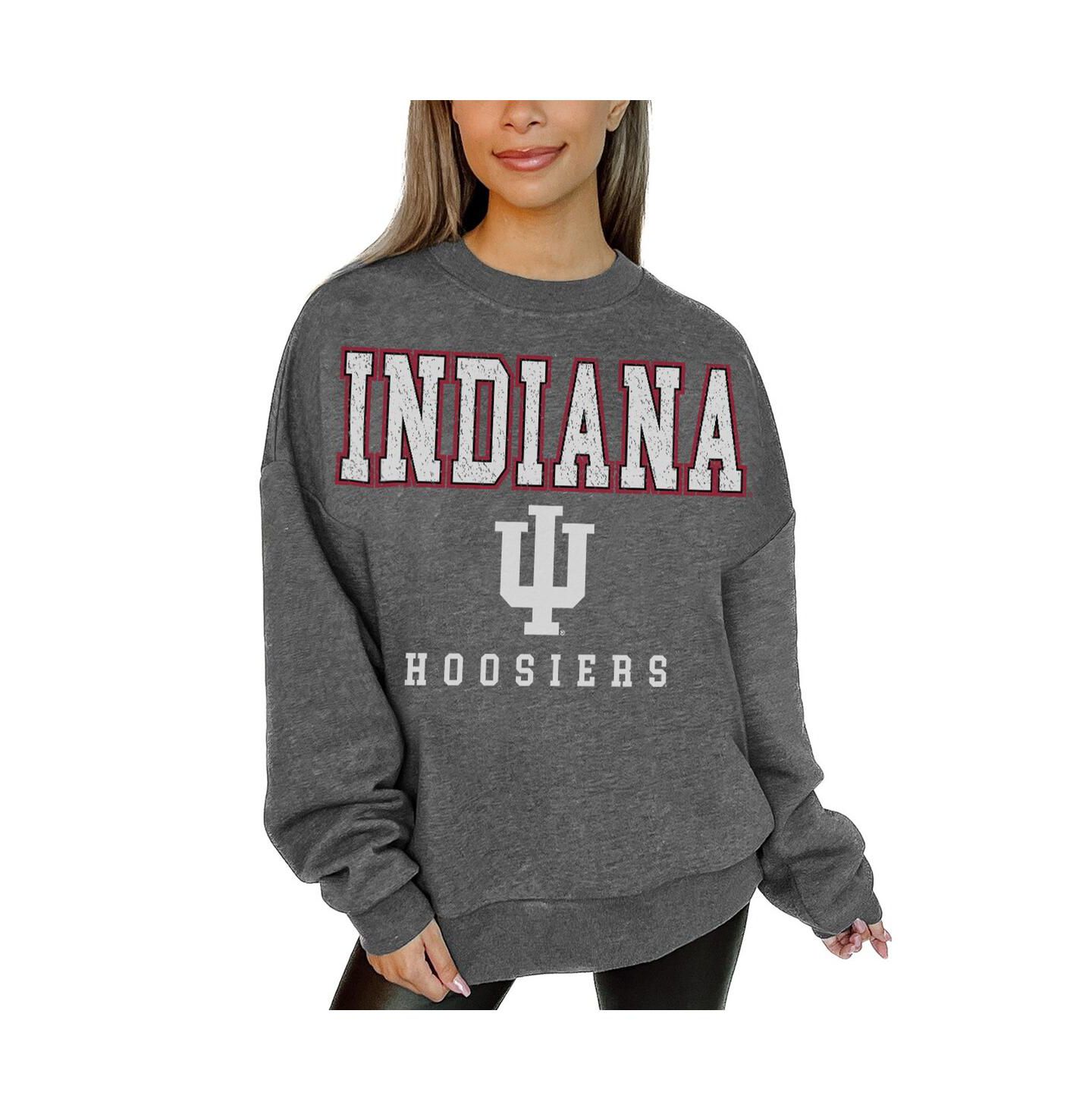 Женская толстовка Gameday Couture Heather Charcoal Indiana Hoosiers Oversized Distressed Fleece Pullover — фото 1