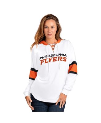 Women's White Philadelphia Flyers Goal Zone Long Sleeve Lace-Up Hoodie T-Shirt