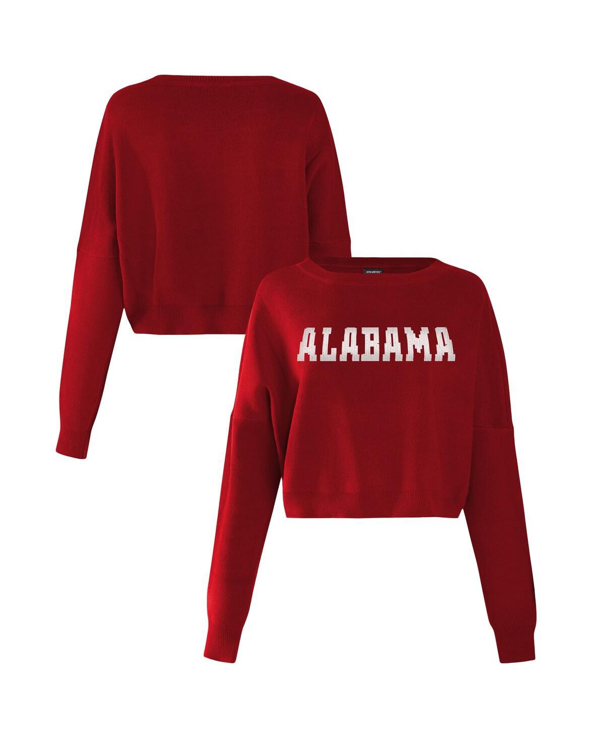Hype And Vice Women's Crimson Alabama Crimson Tide Oversized Cropped Ivy Knit Pullover Sweater In White
