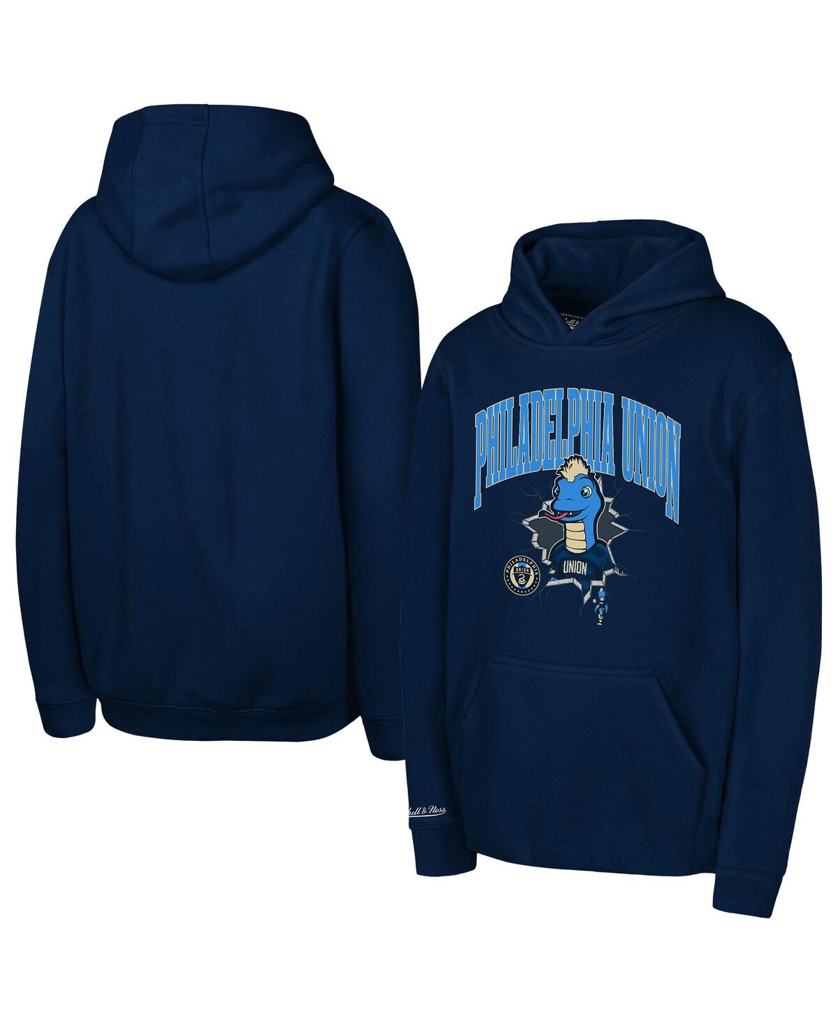 Mitchell & Ness Big Boys And Girls Navy Philadelphia Union Mascot Break Out Pullover Hoodie In Blue