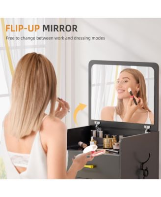 3-in-1 Vanity Desk with Flip Mirror, Glass Top, 3 Drawers
