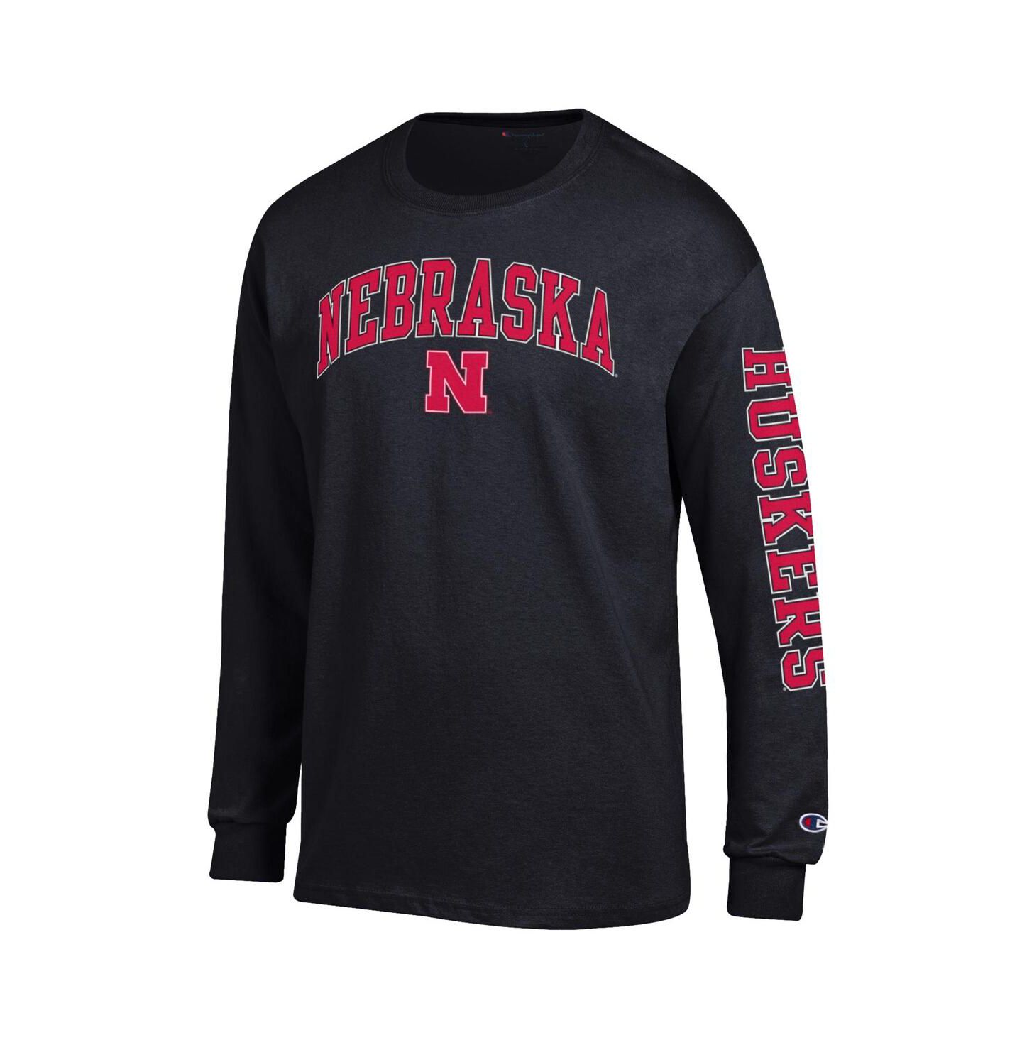 Мужская футболка Champion Scarlet Nebraska Huskers Arch Over Logo 2-Hit Long Sleeve, цвет: Чёрный — фото 3