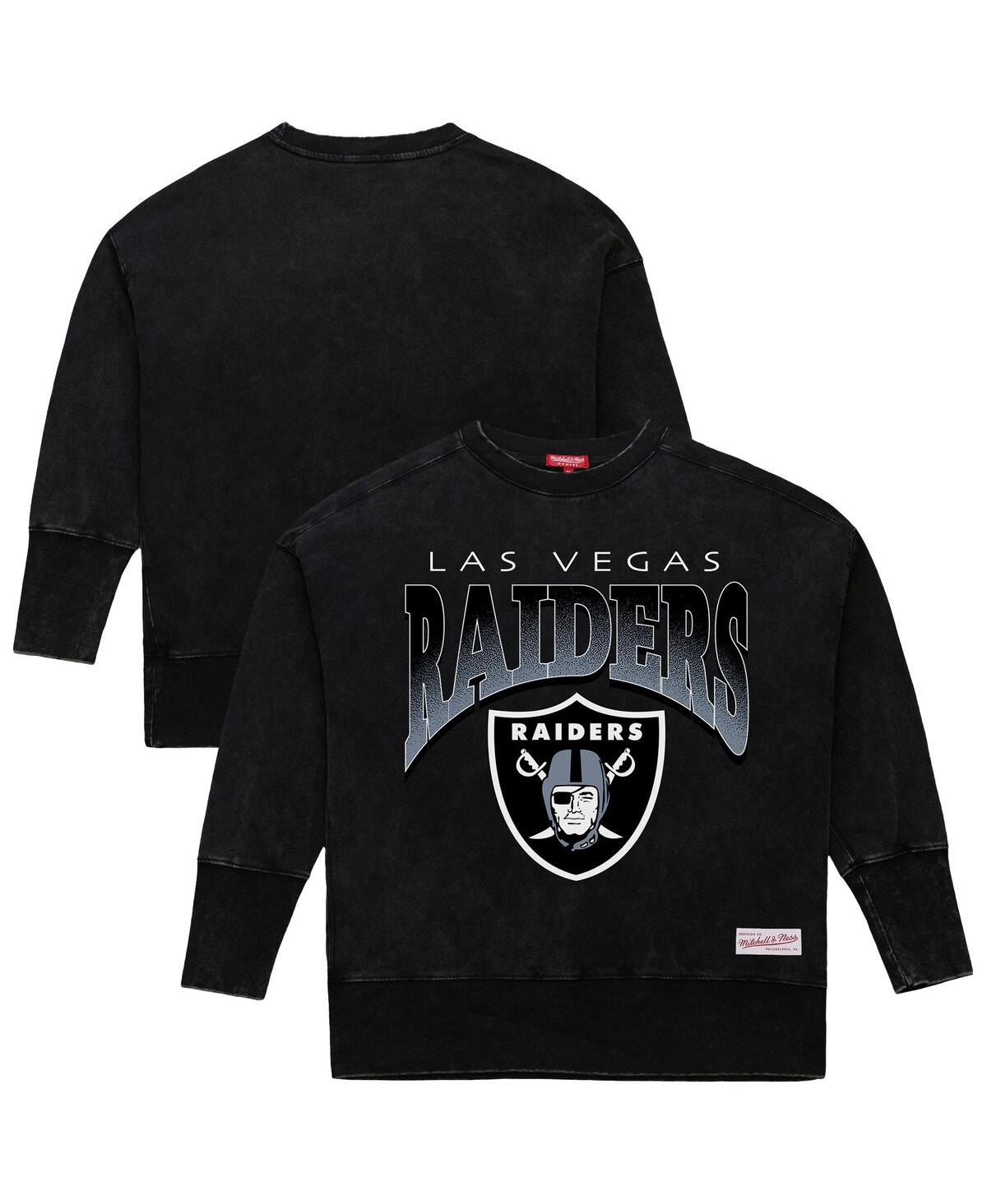 Mitchell & Ness Women's Black Las Vegas Raiders Delineate Mineral Wash Crewneck Sweatshirt