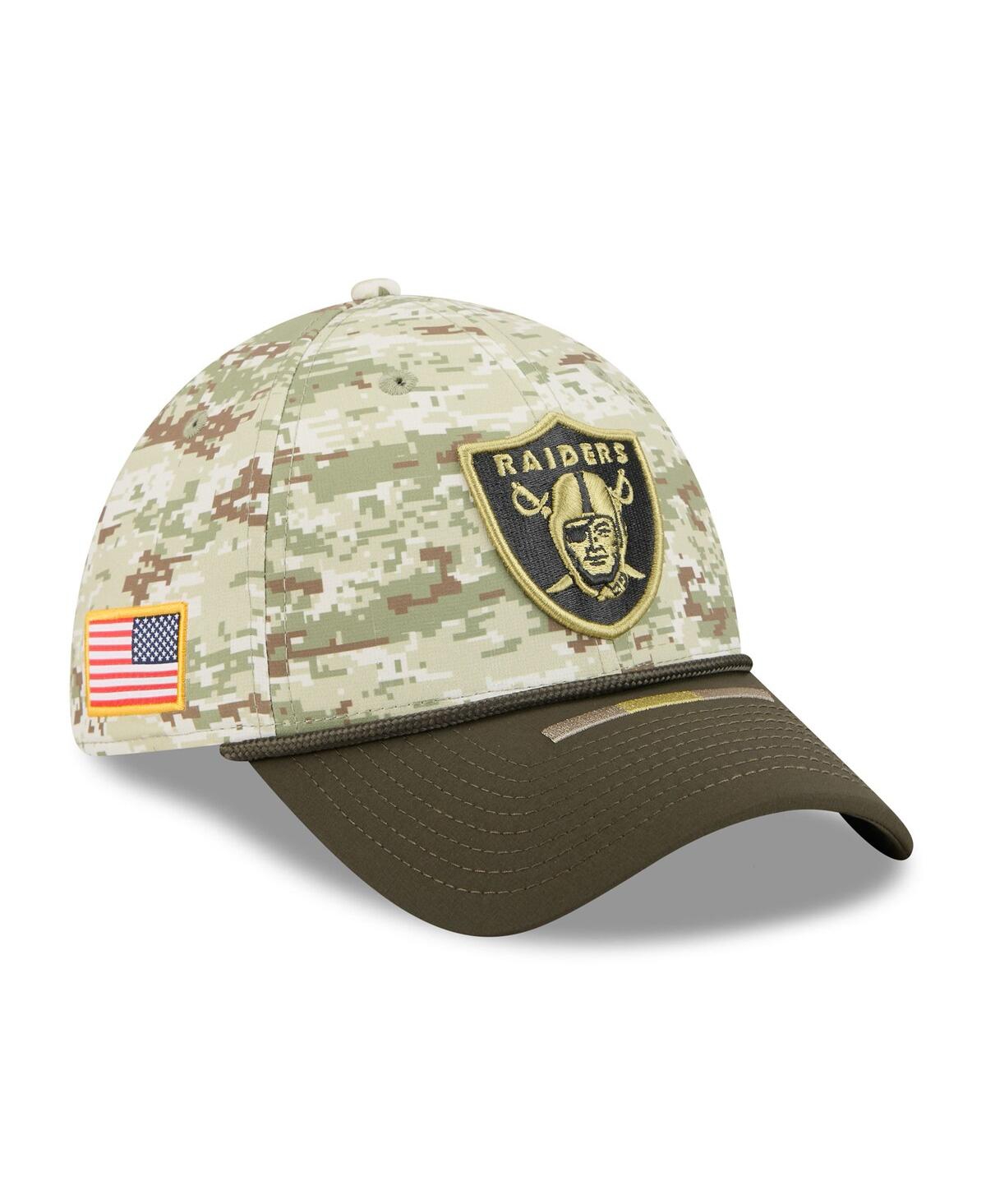 New Era Men's Camo/dark Green/dark Green Las Vegas Raiders 2025 Salute To Service 39thirty Flex Hat In Green