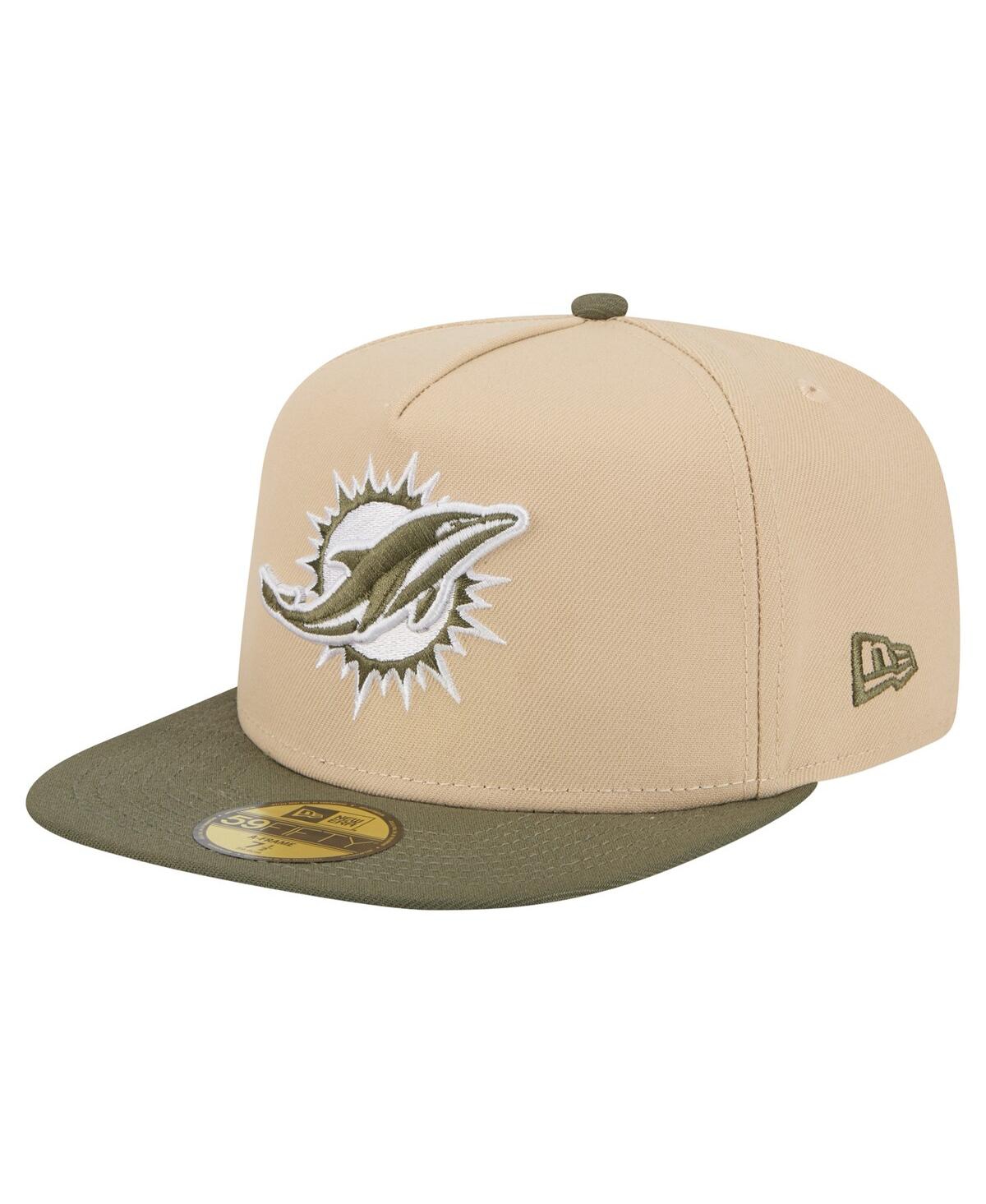 New Era Men'sâ Beige/olive Miami Dolphins Color Pack A-frame 59fifty Fitted Hat In Brown