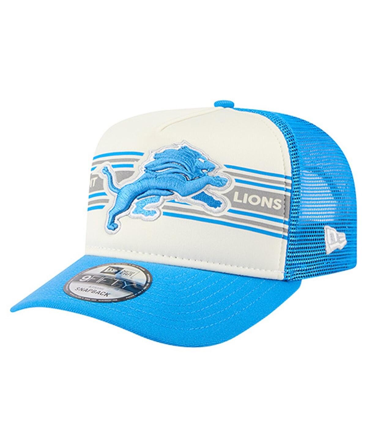 New Era Men'sâ Cream/blue Detroit Lions Banner A-frame 9fifty Trucker Snapback Hat In Blue