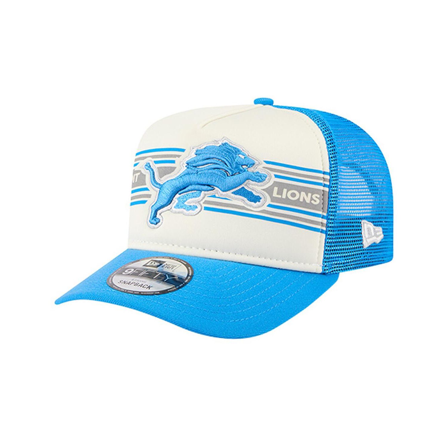 Men's Cream/Blue Detroit Lions Banner A-Frame 9FIFTY Trucker Snapback Hat