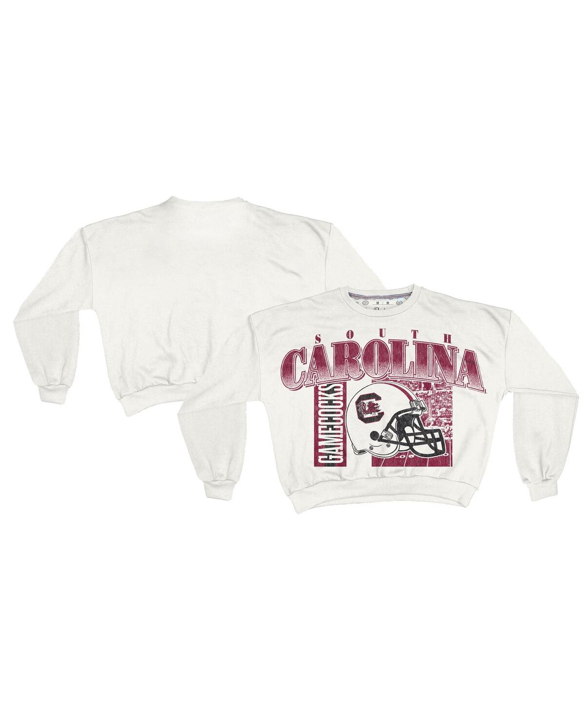 Pressbox Women's White South Carolina Gamecocks Oversized Janice Retro Waist-length Sweatshirt In White