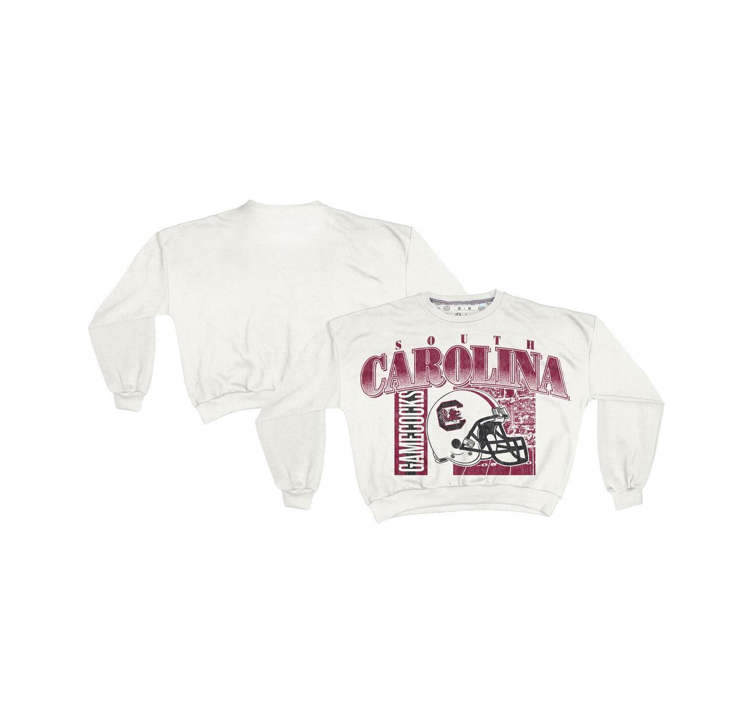 Women's White South Carolina Gamecocks Oversized Janice Retro Waist-Length Sweatshirt