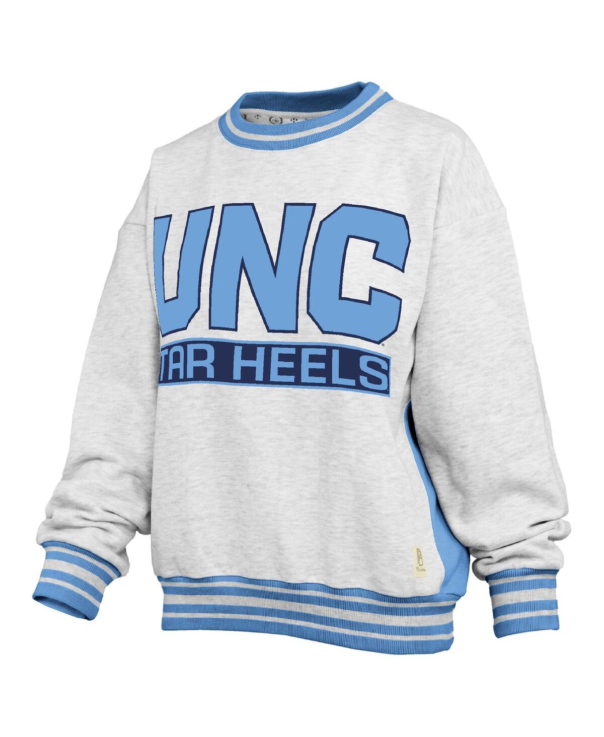 Pressbox Women's Heather Gray/carolina Blue North Carolina Tar Heels Endzone Crewneck Sweatshirt In White
