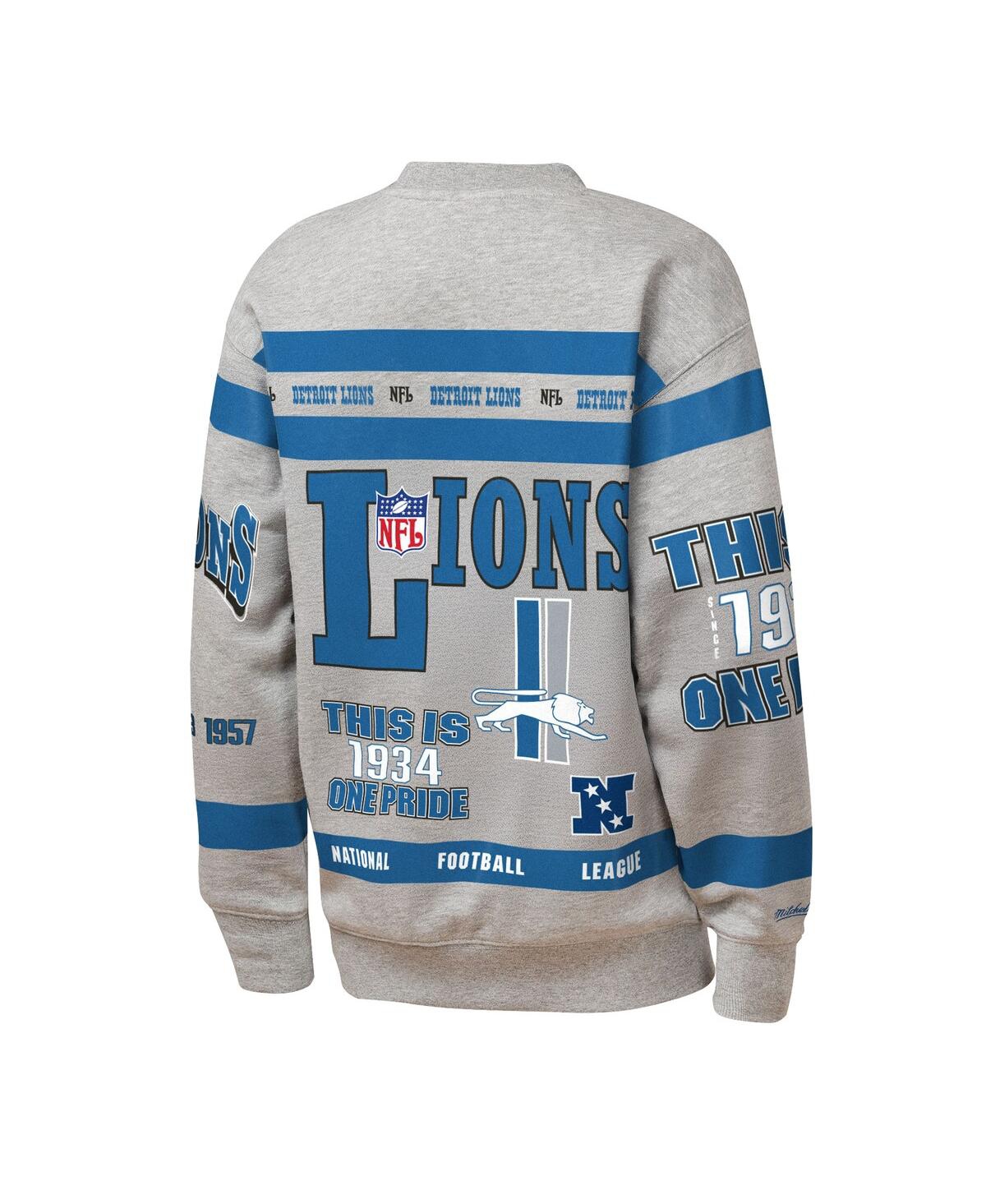Mitchell & Ness Big Boys And Girls Gray Detroit Lions Throwback All-over Print Fleece Sweatshirt In Multi