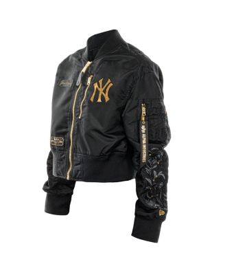 x Alpha Industries Women's Black New York Yankees Cropped Full-Zip Jacket