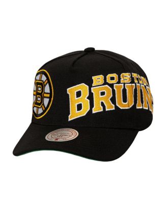 Mitchell & Ness - Men's Black Boston Bruins Busted Logo Wordmark Wrap-Around Pro Pinch Adjustable Hat
