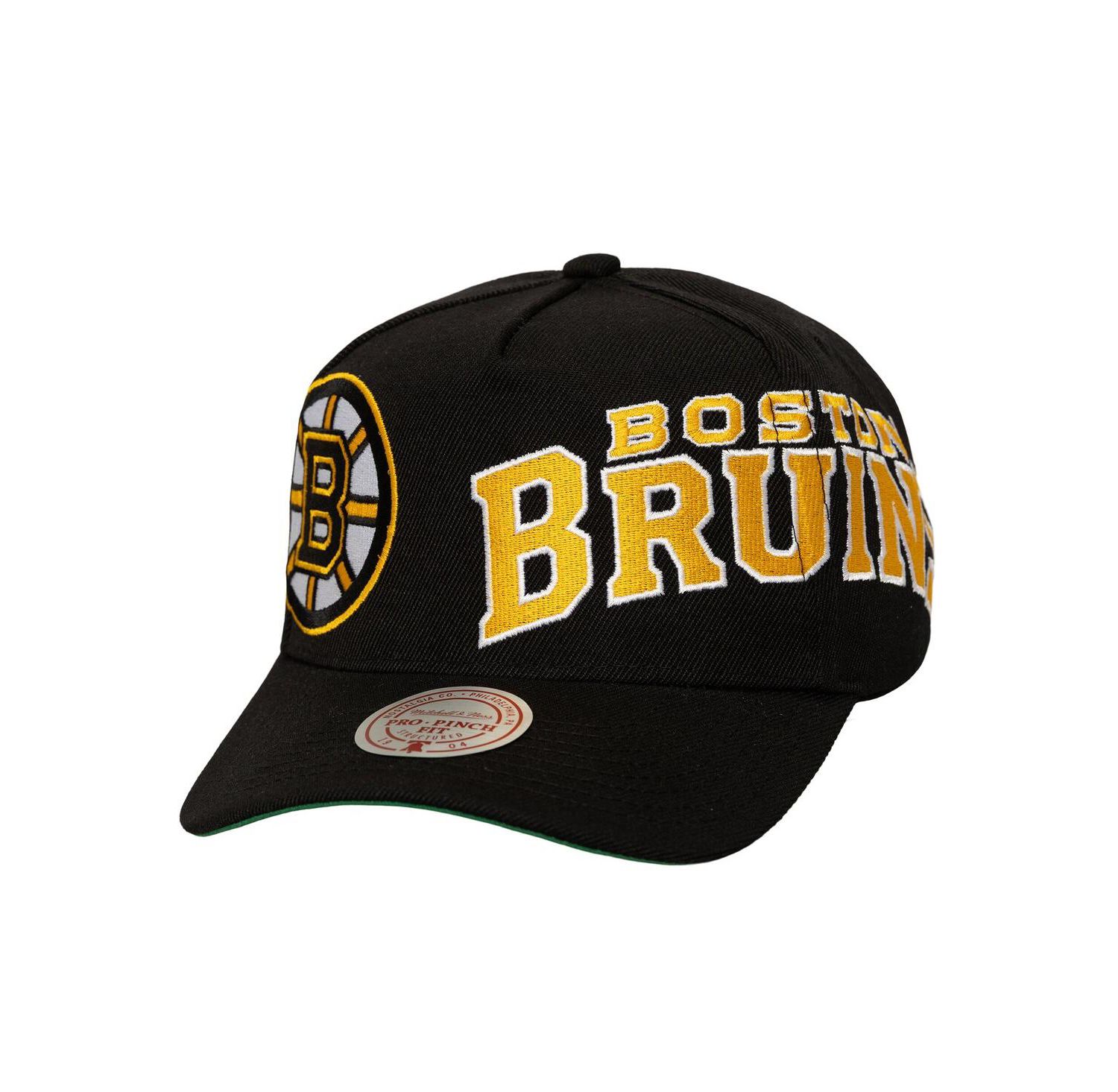Men's Black Boston Bruins Busted Logo Wordmark Wrap-Around Pro Pinch Adjustable Hat