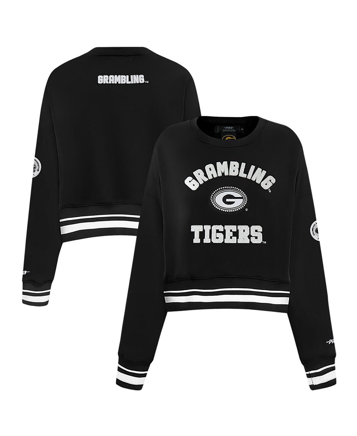 Pro Standard Women's Black Grambling Tigers Cultivated-pearl Cropped Pullover Sweatshirt In Black