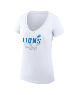 Women's White Detroit Lions V-Neck Fitted T-Shirt