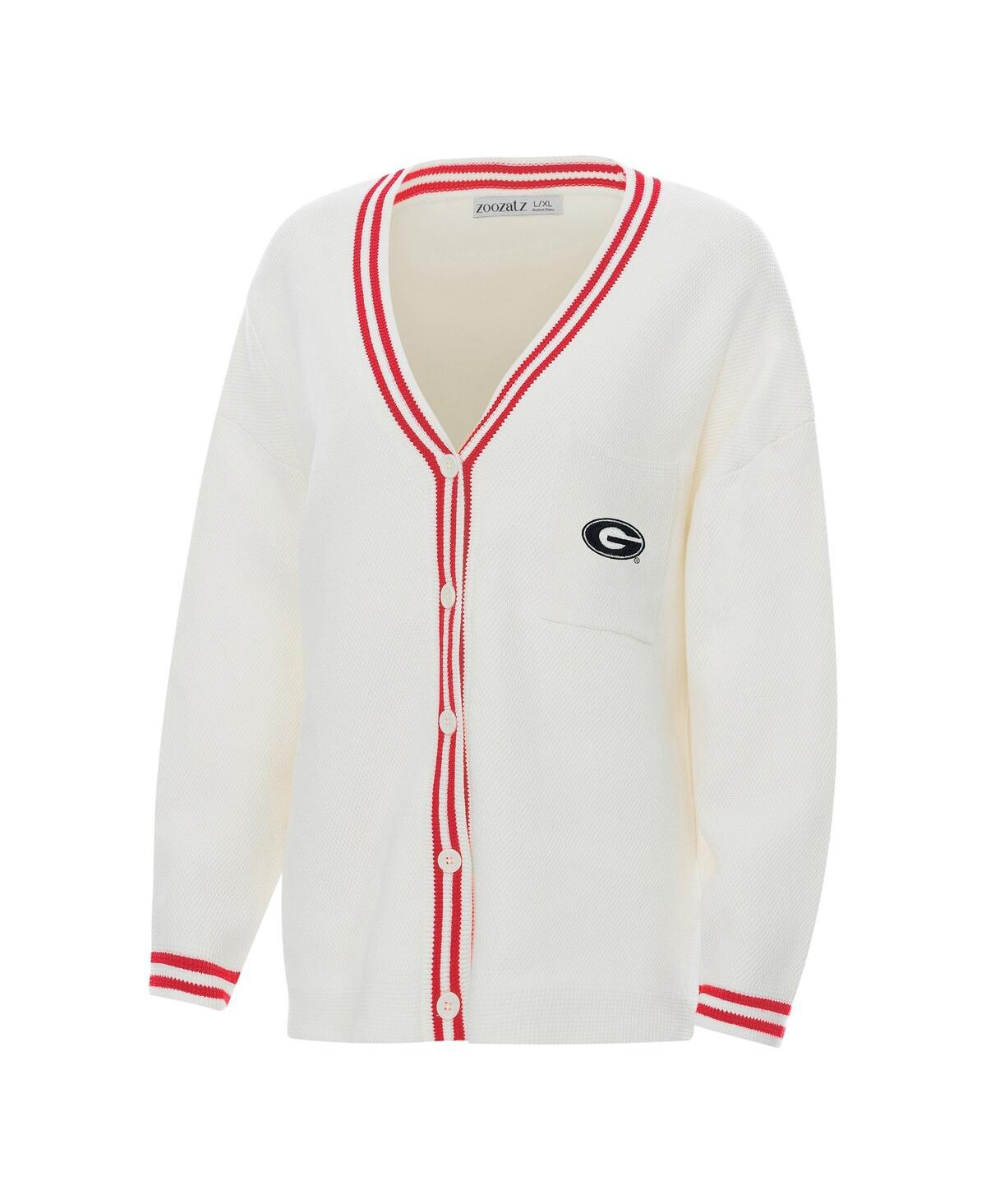 Zoozatz Women's Cream Georgia Bulldogs Striped Knit Button-up Cardigan Sweater In White