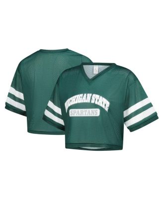 ZooZatz - Women's Green Michigan State Spartans V-Neck Mesh Cropped T-Shirt