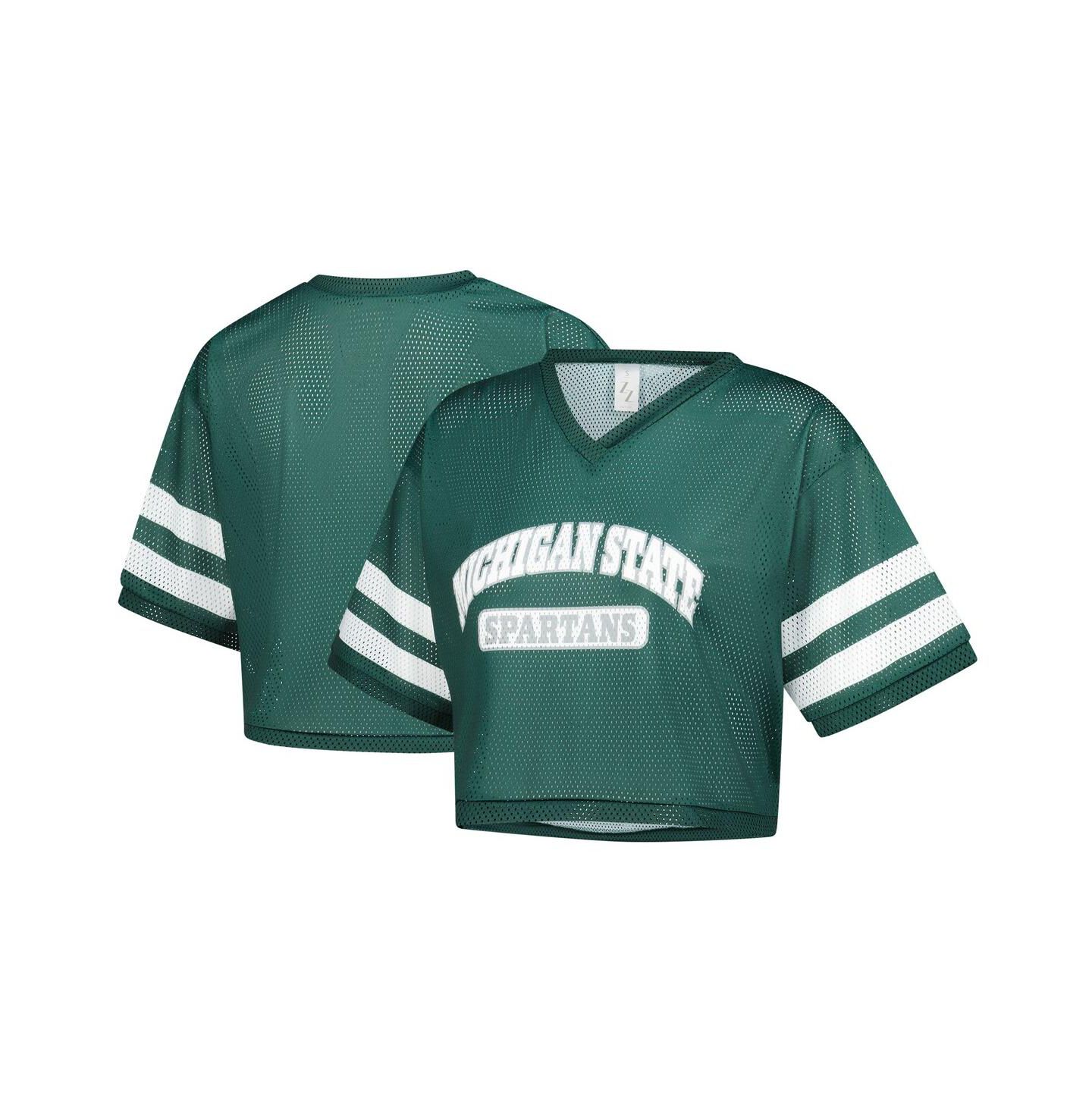Женская футболка ZooZatz Green Michigan State Spartans V-Neck Mesh Cropped — фото 1