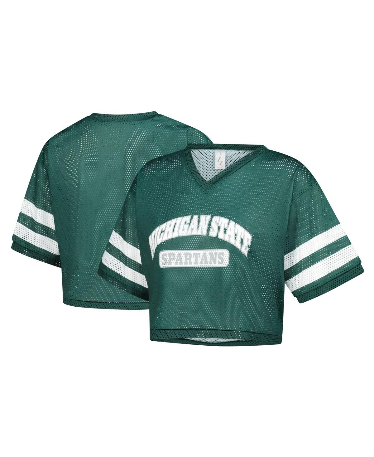 Zoozatz Women's Green Michigan State Spartans V-neck Mesh Cropped T-shirt In Green