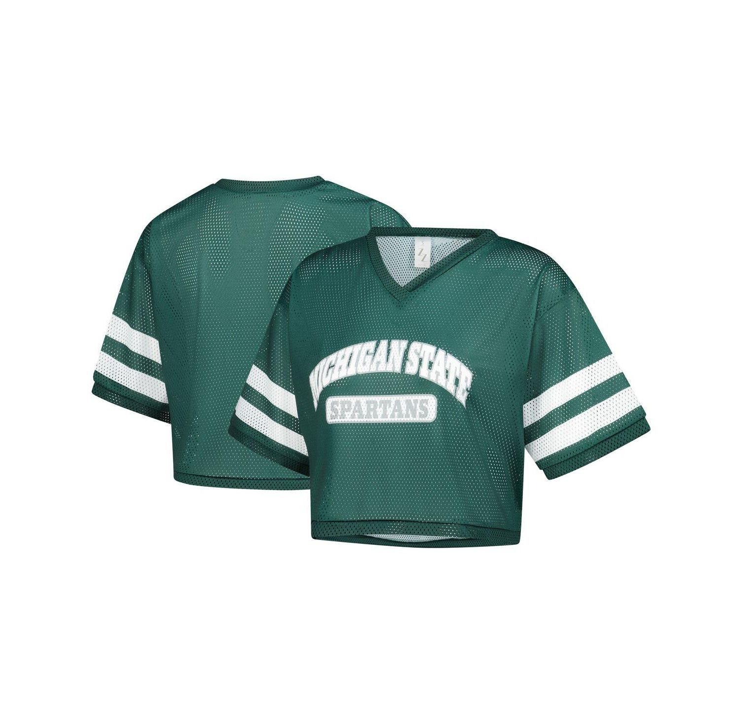 Women's Green Michigan State Spartans V-Neck Mesh Cropped T-Shirt