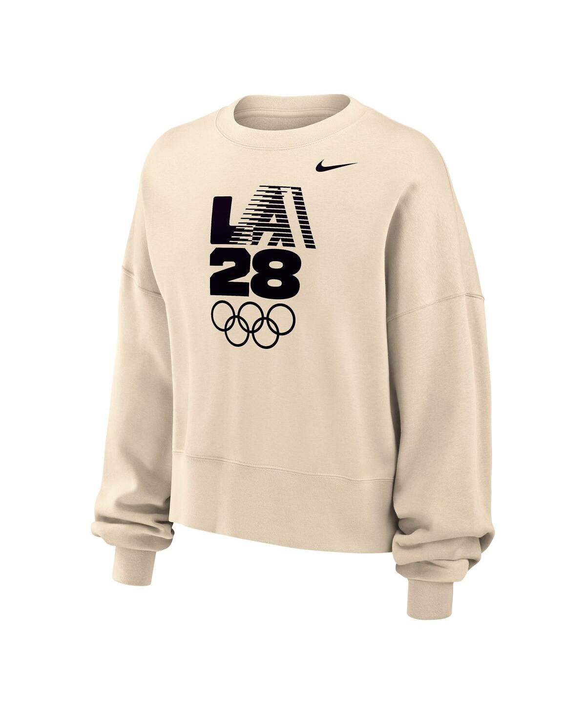 Nike Women's Natural La28 Summer Olympics Retro Stripe Oversized Phoenix Fleece Sweatshirt In Brown