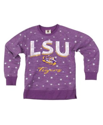 Wes & Willy - Big Girls Purple LSU Tigers Shimmer Star Reverse Sweatshirt