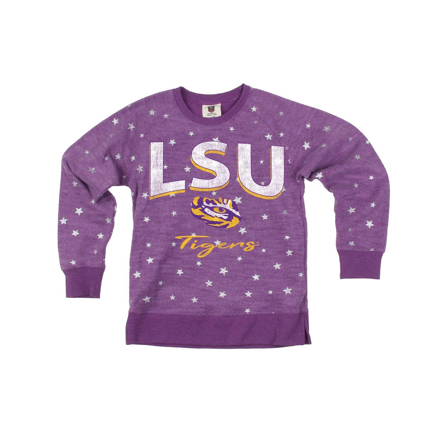 Big Girls Purple LSU Tigers Shimmer Star Reverse Sweatshirt