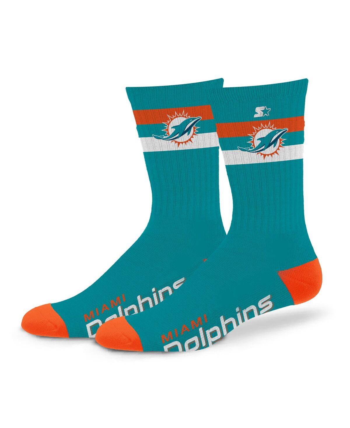 Starter Men's And Women's Miami Dolphins Team Color Two-stripe Crew Socks In Blue