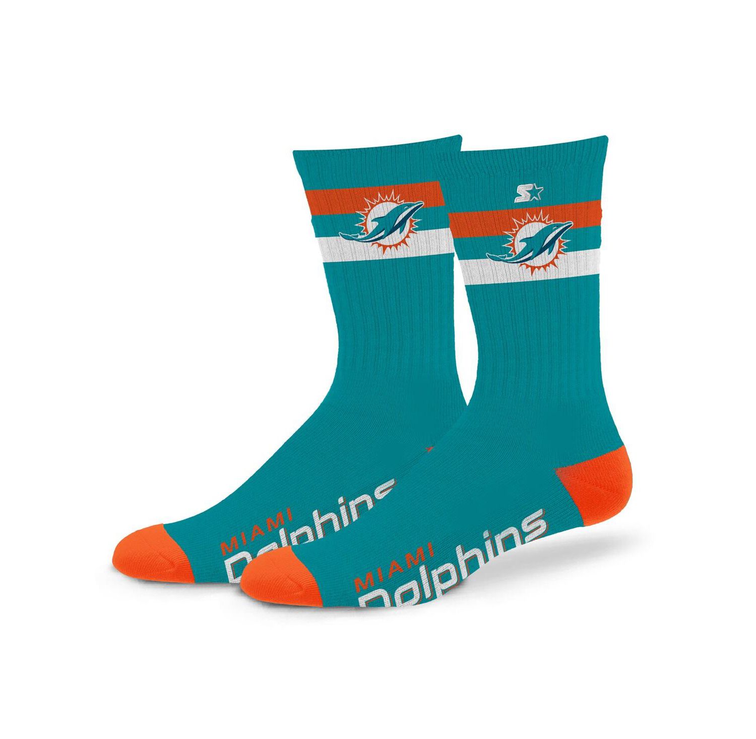 Men's and Women's Miami Dolphins Team Color Two-Stripe Crew Socks