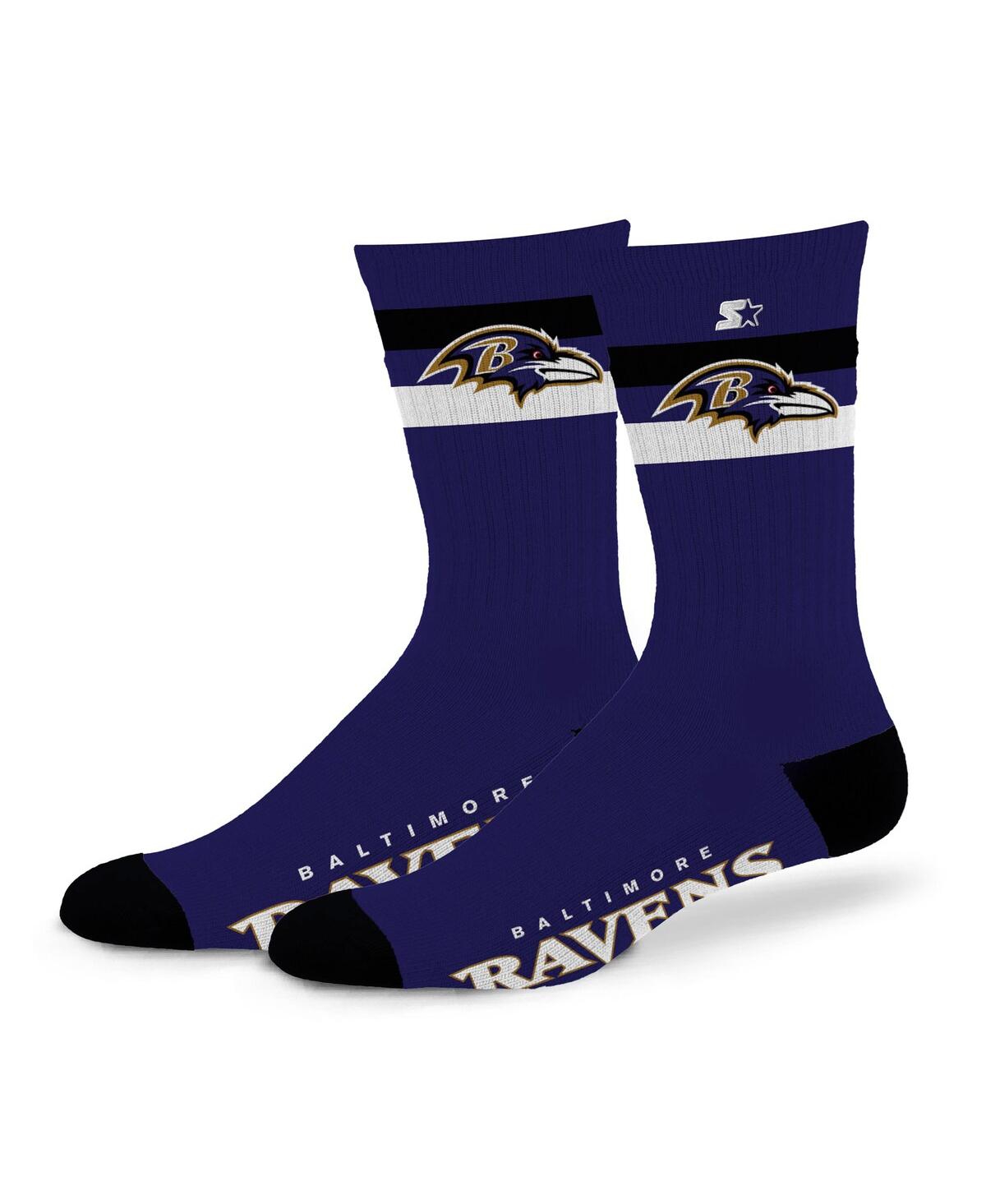 Starter Men's And Women's Baltimore Ravens Team Color Two-stripe Crew Socks In Black