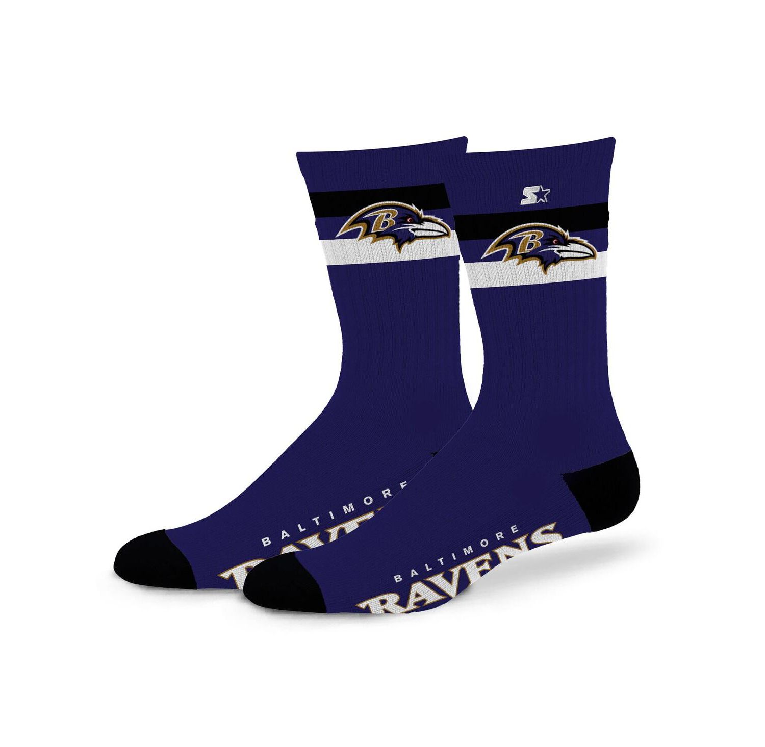 Men's and Women's Baltimore Ravens Team Color Two-Stripe Crew Socks