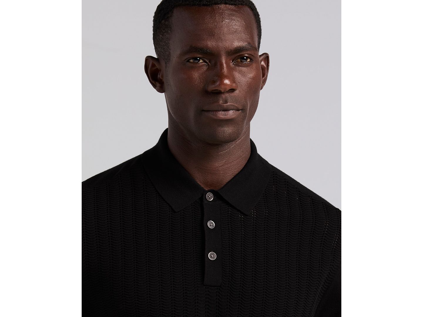 Мужской свитер Perry Ellis Textured Front Polo Sweater, цвет: Чёрный — фото 3