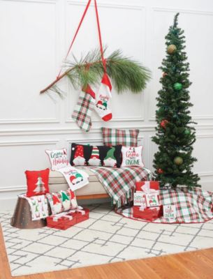 Gnome Trio Plaid Applique 100% Cotton Mini Christmas Accent Throw Pillow 9" x 12"