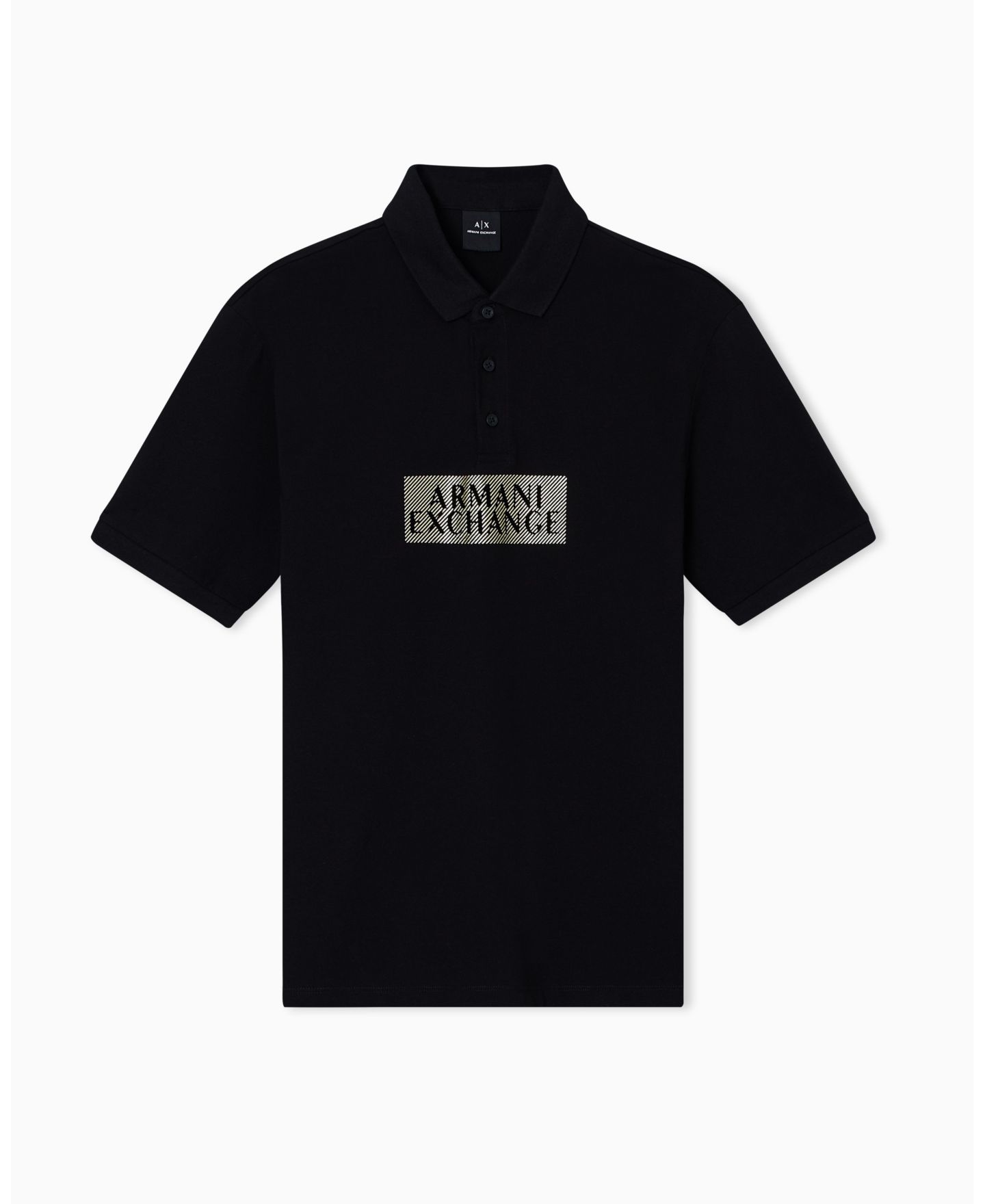 Мужское поло A|X Armani Exchange Gold Logo Polo Shirt, цвет: Чёрный, вариант 1 — фото 5