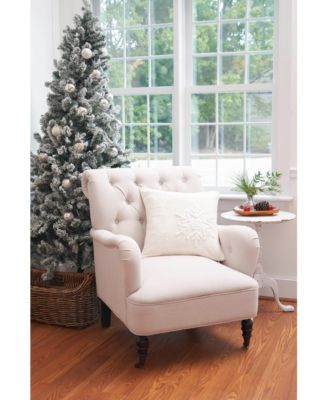 White Snowflakes w/ Pearl Beads Cotton Blend Christmas Accent Throw Pillow 18" x 18"