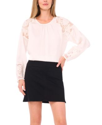 Vince Camuto - Women's Shirred Neckline Long Sleeve Top