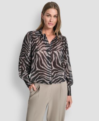 DKNY - Women's Long Sleeve Collared Blouse