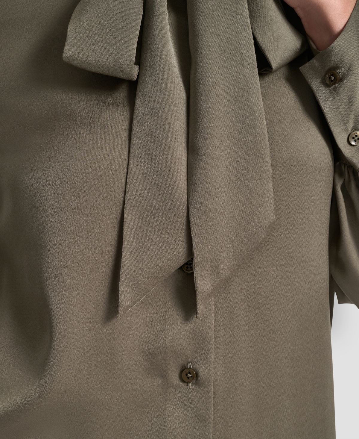 Dkny Women's Front Button Long Sleeve Blouse In Brown