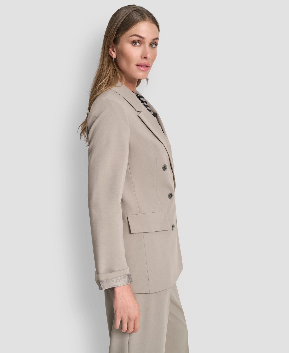 Dkny Women's Double Breasted Long Sleeves Jacket In Gray