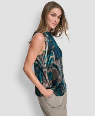 Women's Pleated Funnel Neck Sleeveless Blouse