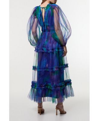 Women's Dark Floral Plunge Maxi Dress