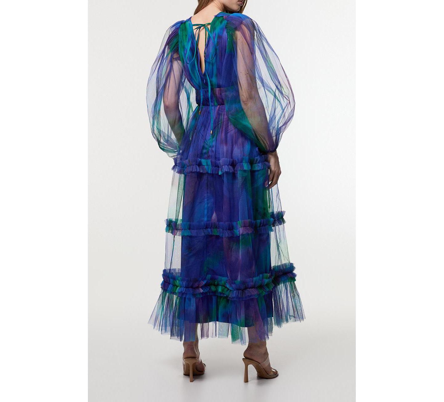Женское платье Karen Millen Dark Floral Plunge Maxi, цвет: Синий — фото 8