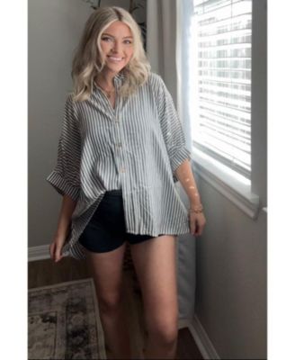 Maternity Taupe Striped Button Up Dolman Top